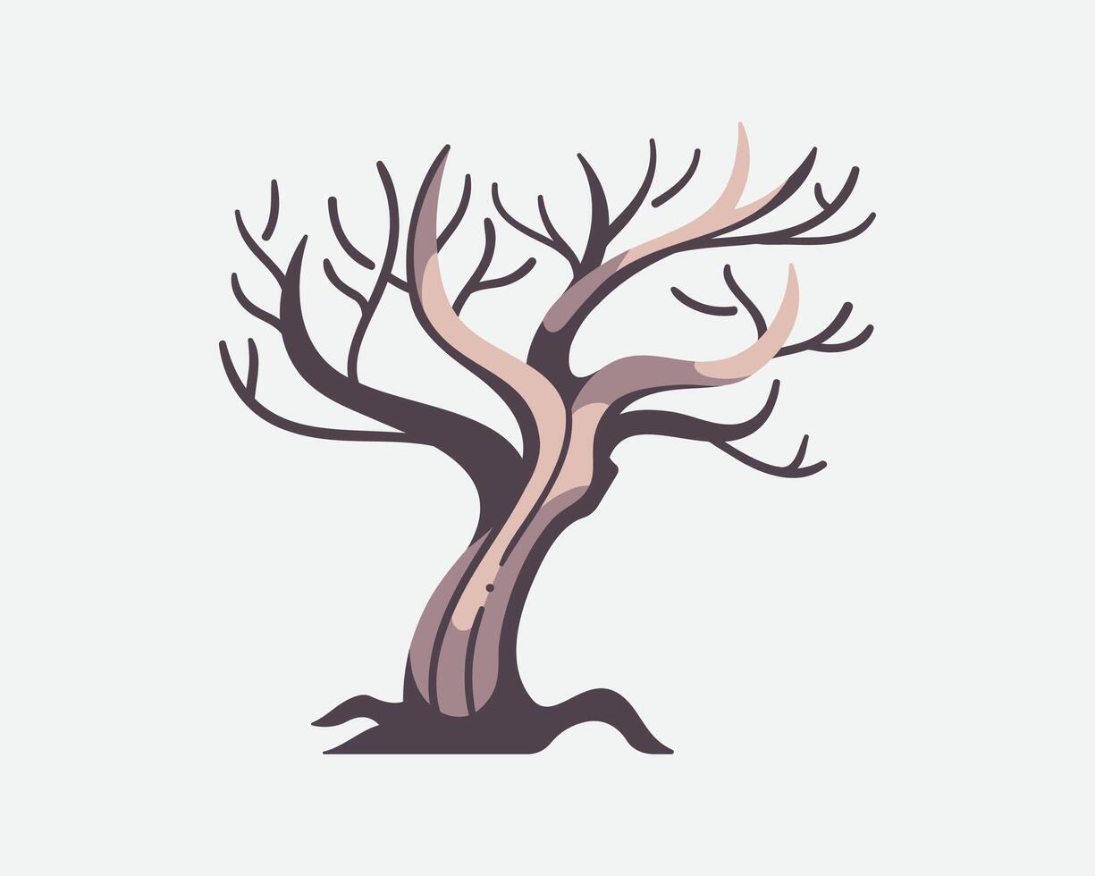 Mysterious Bare Tree Silhouette with Twisted Branches vector