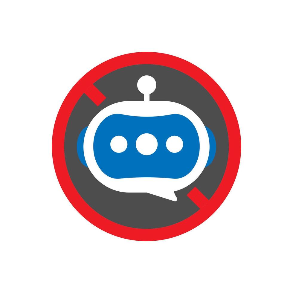 Illustration of a crossed out robot head, representing not a robot, human verification, or anti-bot security. for login security, bot prevention, and user authentication interface design vector