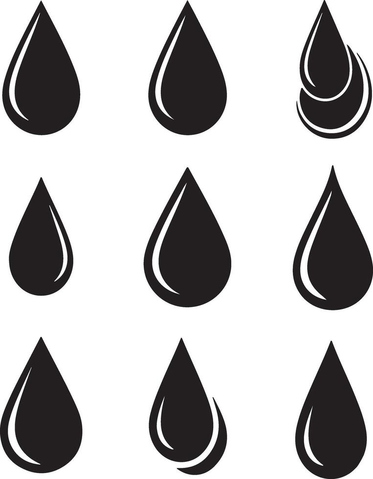 Isolated Black Filled Icons of Abstract Rain and Snowflakes vector