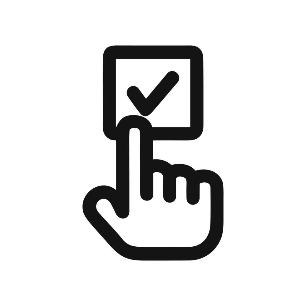 Simple Line Art Check Mark in Box with Hand Symbol vector