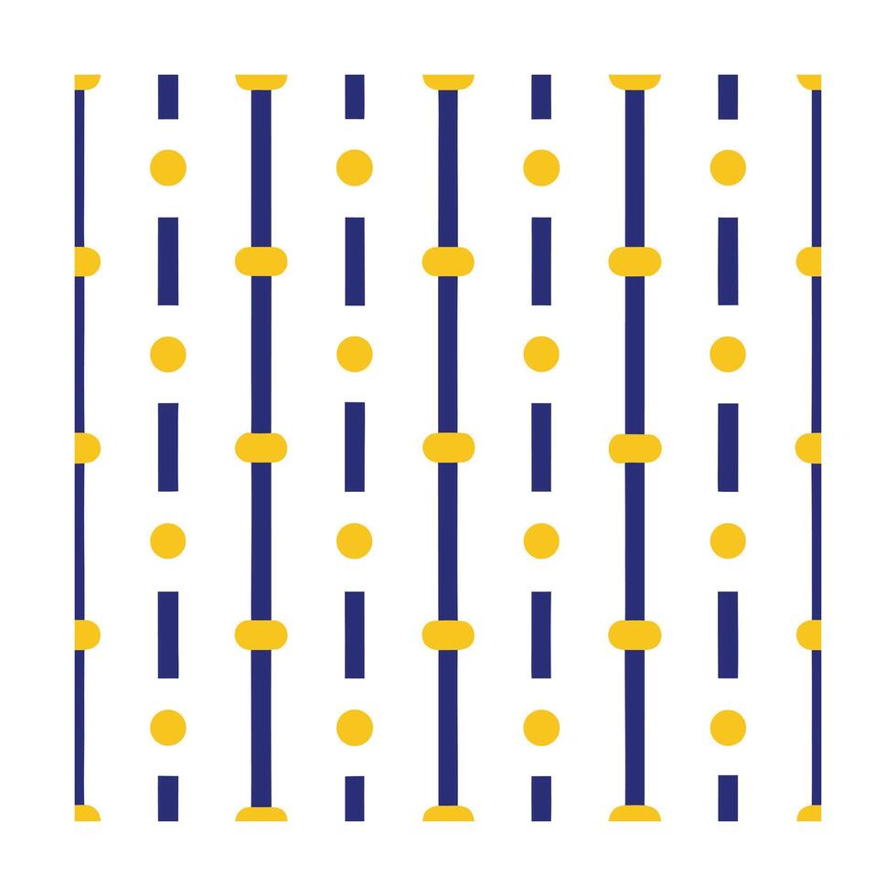 Seamless pattern vertical navy blue lines with yellow circles dashes texture graphic vector