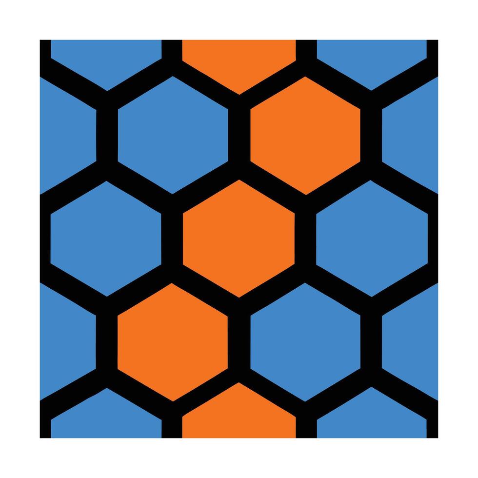 Blue orange hexagonal geometric pattern with outlines art vector