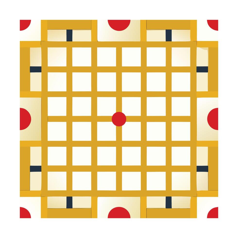 Geometric grid pattern with red circles yellow lines art vector