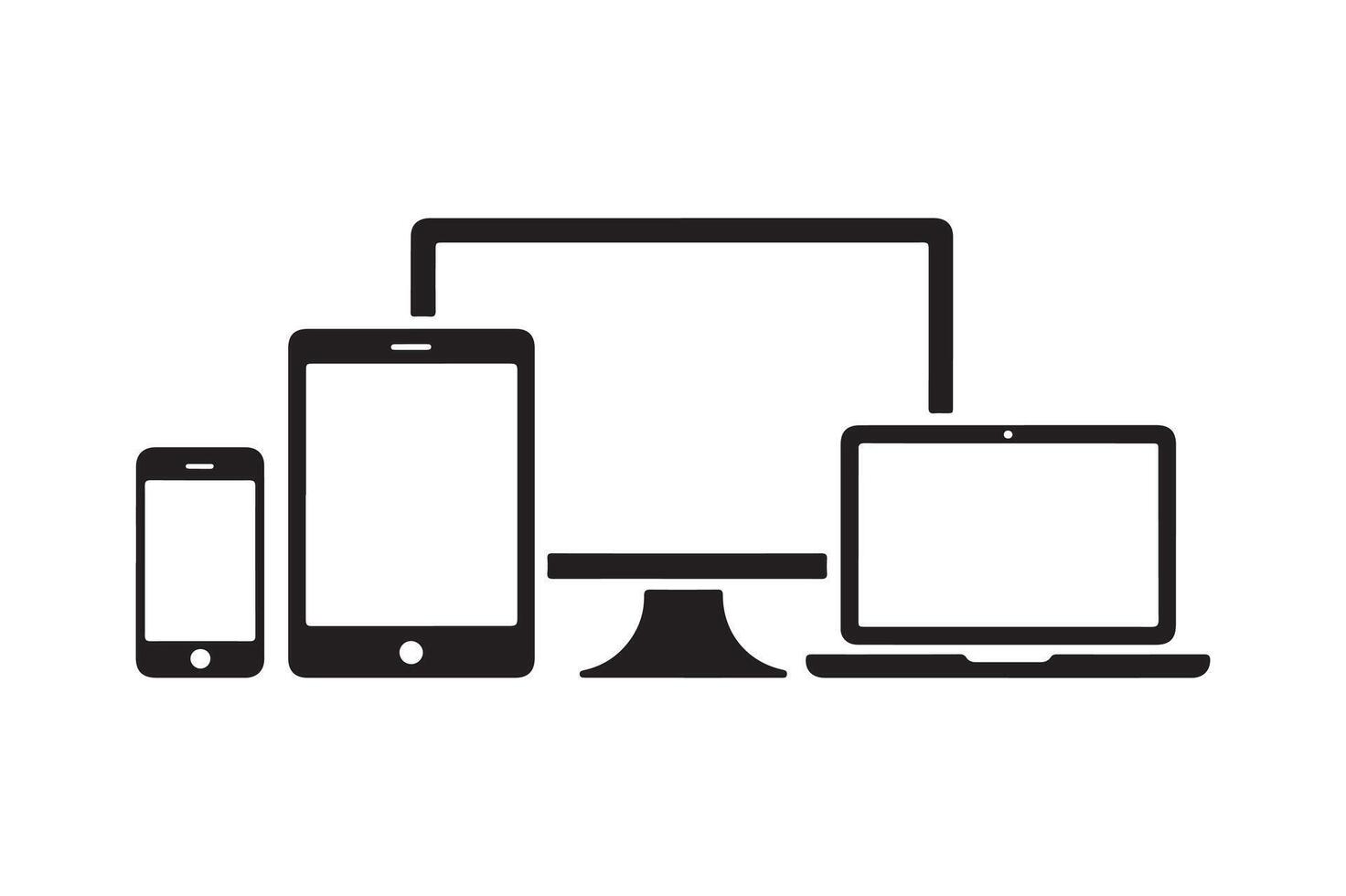 Responsive Design Illustration with Multiple Devices Representing Modern Technology and Communication across Platforms Including Smartphones Tablets Laptops and Desktop Computers vector