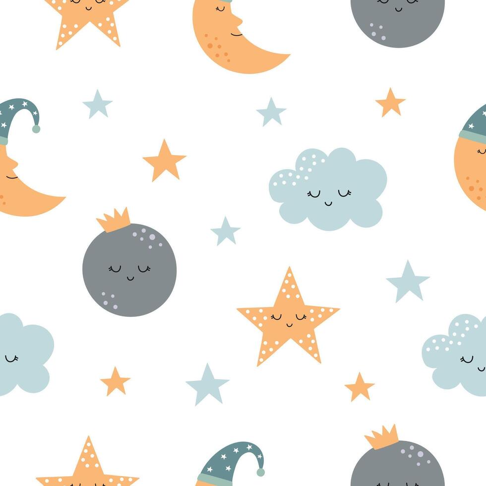 Seamless Pattern with Moon and Stars vector
