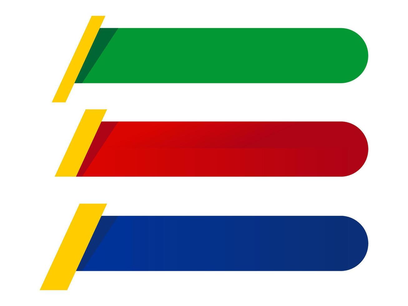 Dynamic Lower Third Banner Elements in Green, Red, and Blue with Yellow Accents. vector