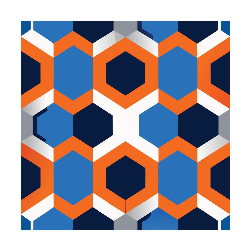 Geometric pattern with interlocking hexagons in blue orange art vector