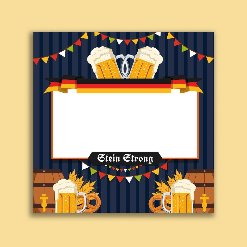 Oktoberfest social media post background template featuring beer mugs, Bavarian blue white theme ideal for pub and brewery promotion on Instagram, Facebook and Linkdin. vector