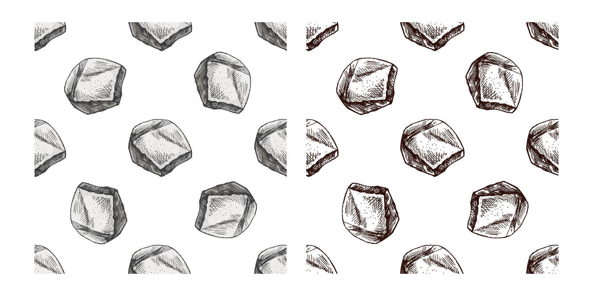 Hand-drawn vintage seamless pattern of decorative stones in grey and monochrome version vector