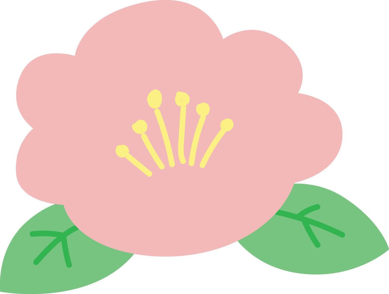 Cute pink flower with leaves icon. Cute pastel items for sticky notes, memo or notebook stickers elements. vector