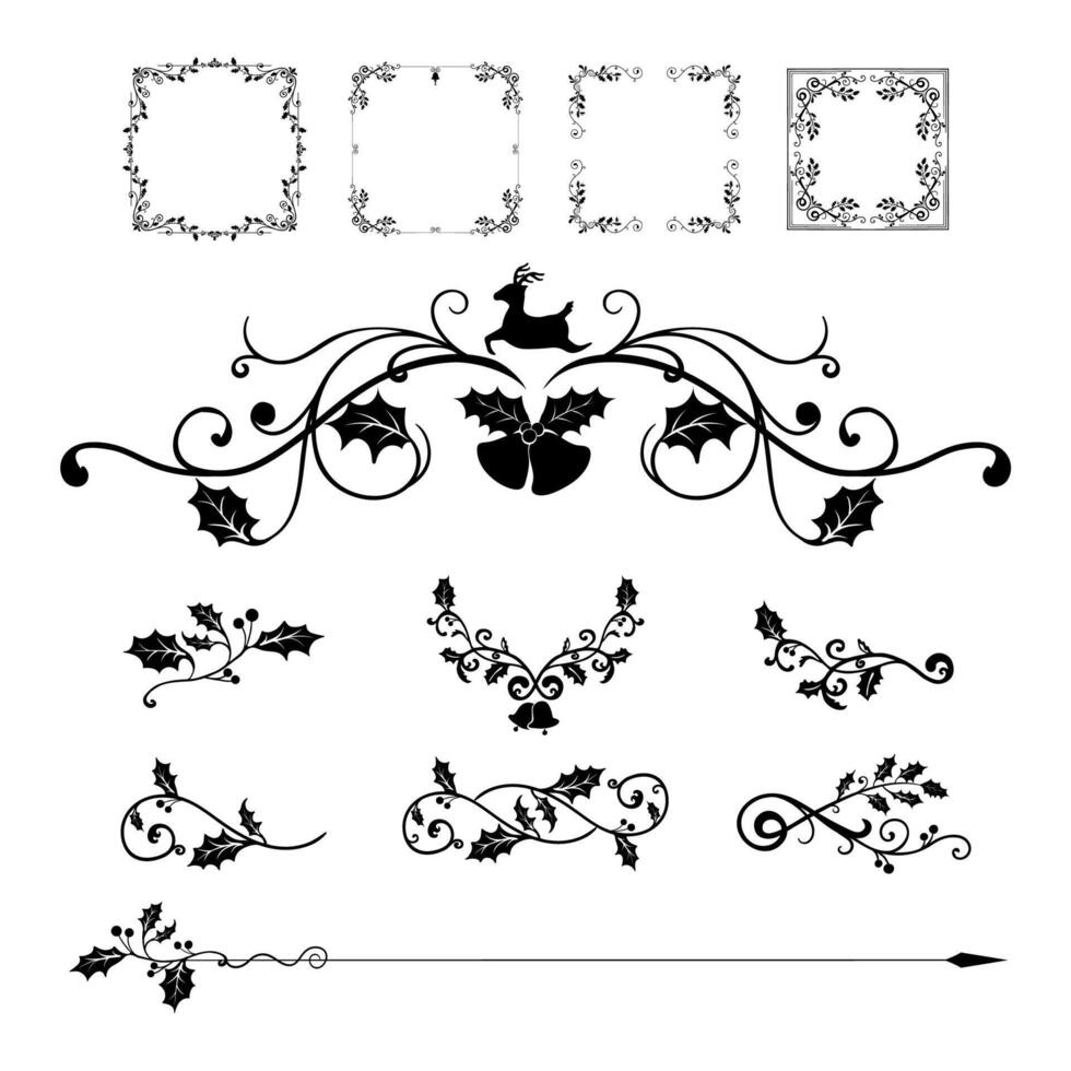 Black decorative frames and holly vectors
