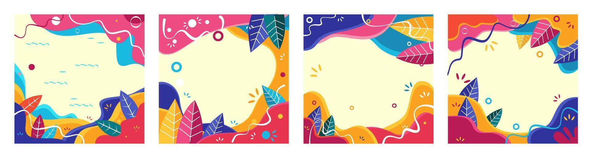 Colorful decorative frames with leaves vector
