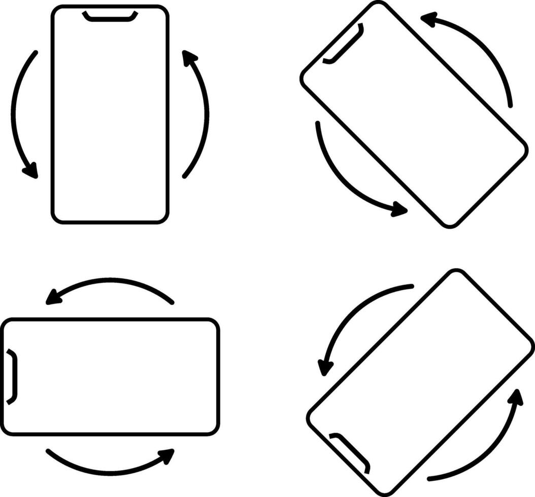 Rotate Mobile Phone Icon Set Line Style Device Rotation Symbol Black Illustration for Apps Website vector