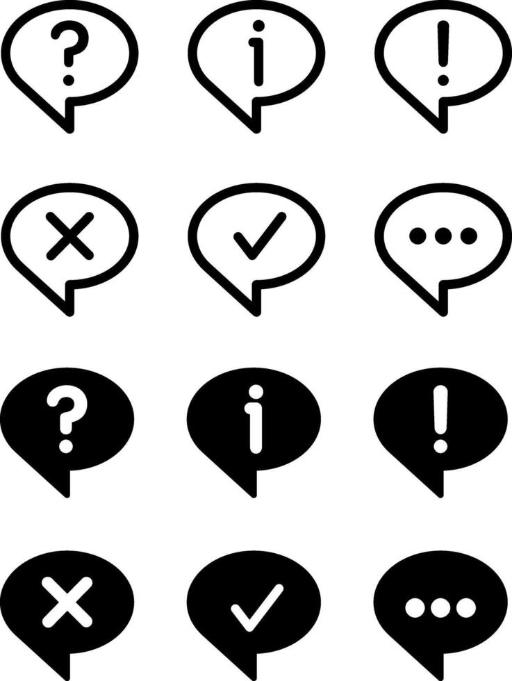 Question Exclamation Information Mark Icon Set Line Style Speech Bubble Symbol Black Illustration for Apps Website vector