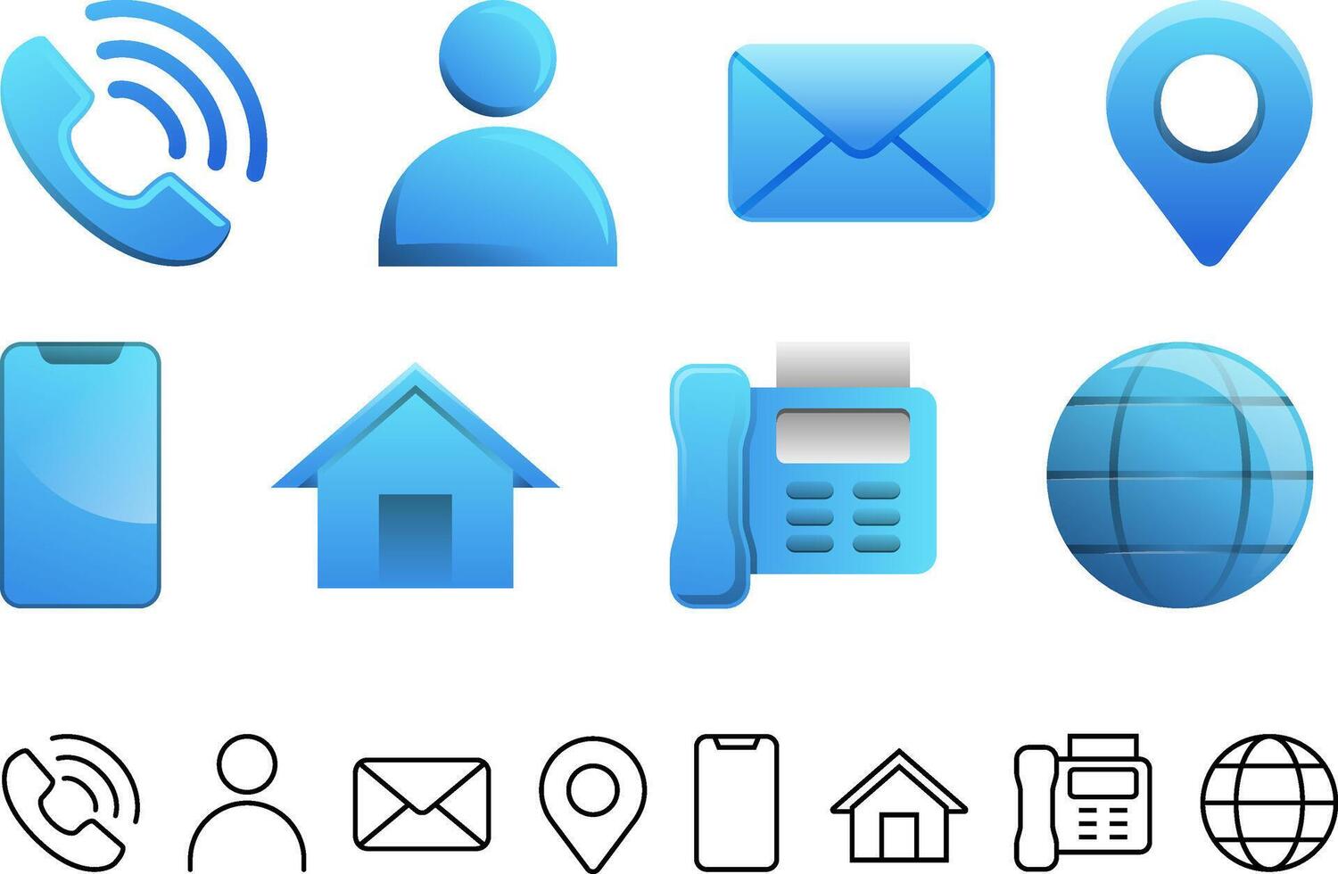 Blue communication and contact icons vector