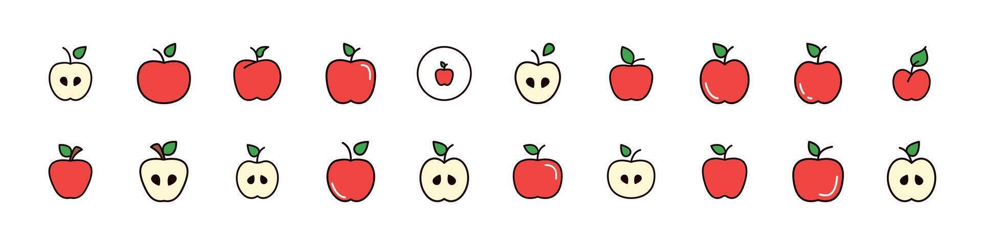 Red Apple Filled Color Outline Web Icons Collection. Minimalistic Linear Pictogram for Web and Graphic Design, Apps, Banners, Social Network and Cards vector