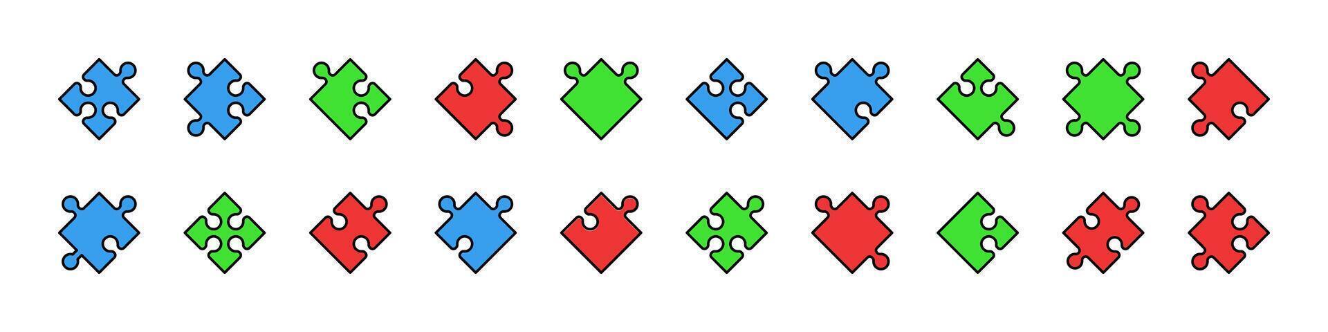 Puzzle Filled Color Outline Web Icons Collection. Minimalistic Linear Pictogram for Web and Graphic Design, Apps, Banners, Social Network and Cards vector