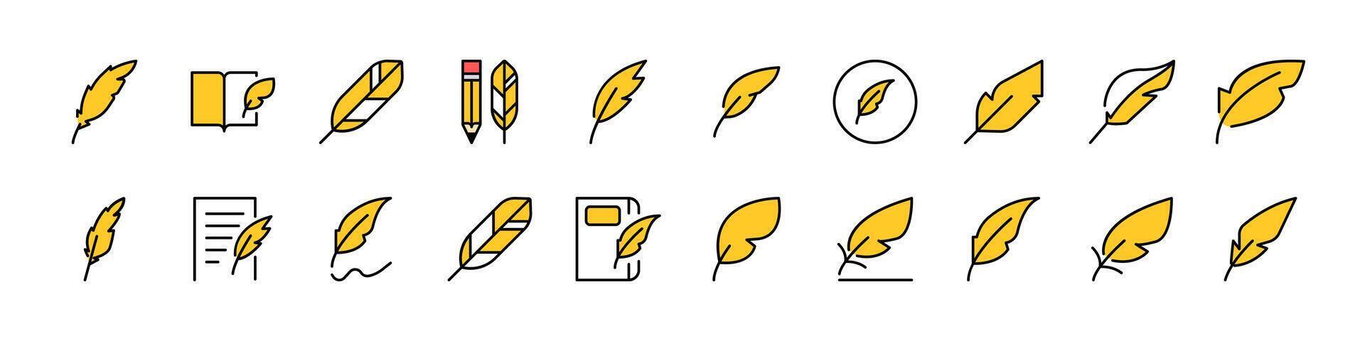 Pack of Filled Color Icons of Quill. Minimalistic Linear Pictogram for Web and Graphic Design, Apps, Banners, Social Network and Cards vector