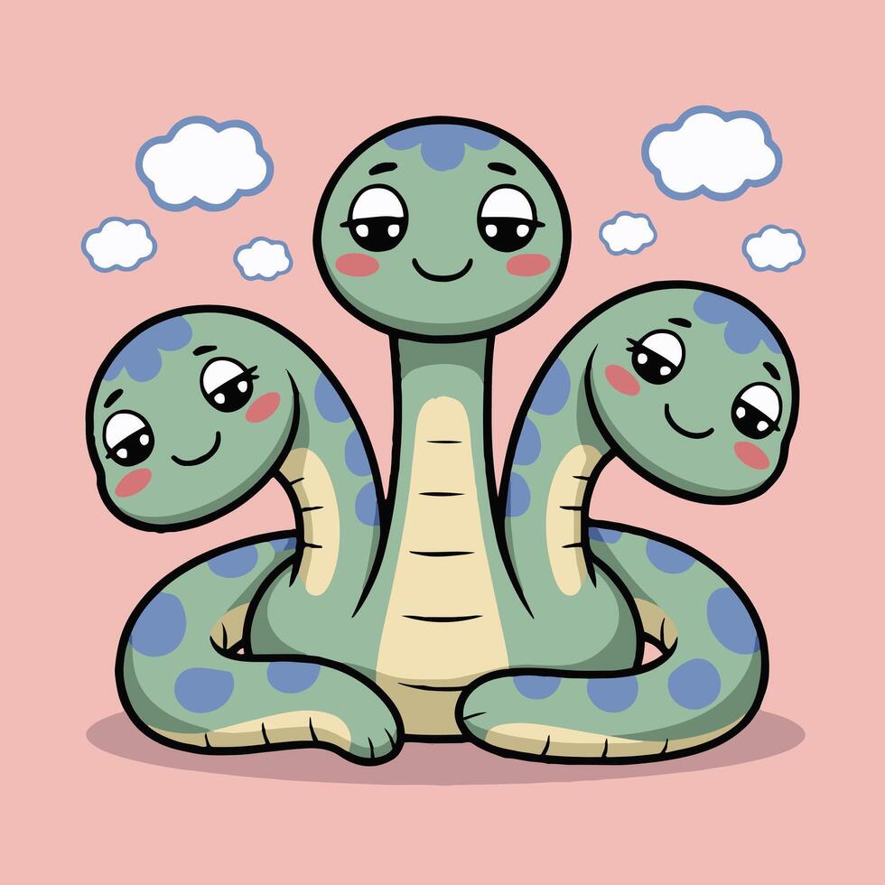 Cartoon snake with two babies on top of it vector
