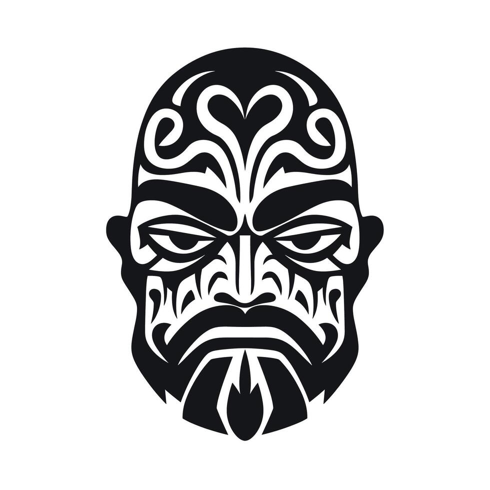 Ta moko design featuring traditional Maori facial tattoos with intricate patterns and bold lines vector
