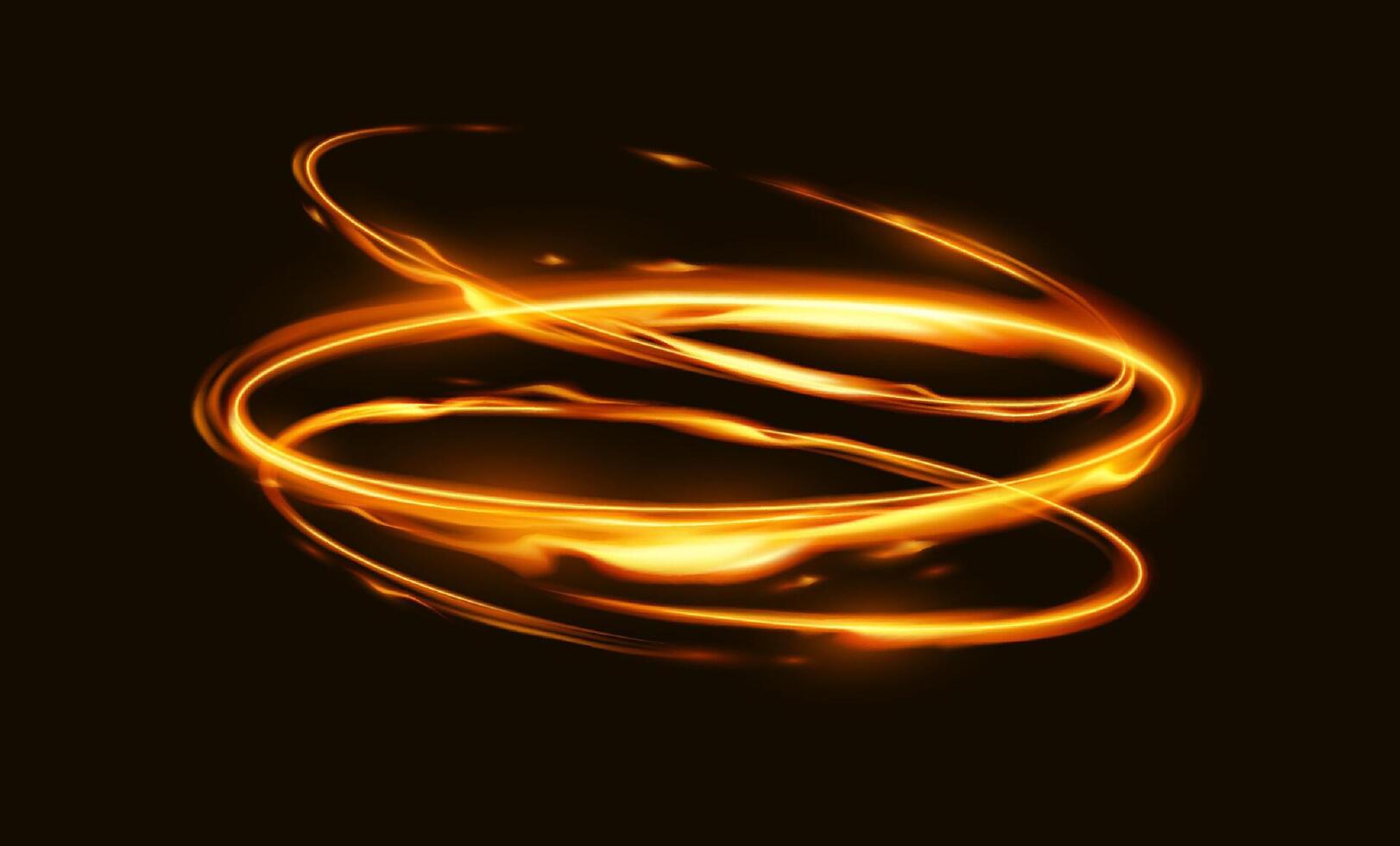 Abstract image featuring glowing orange light swirls. These luminous curves create a dynamic and mesmerizing effect against a deep black background, evoking energy. vector