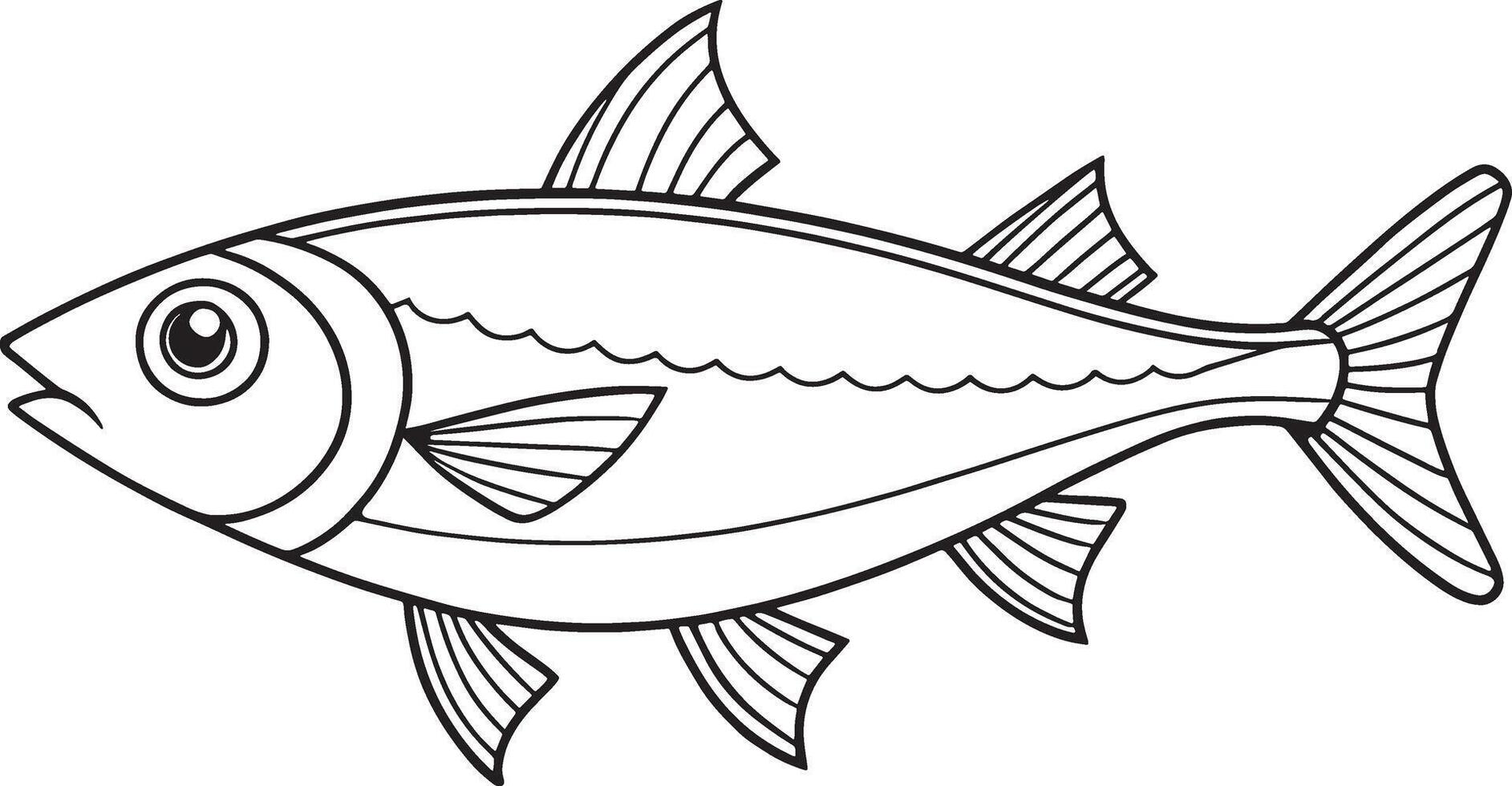 Herring fish detailed line art drawing ideal for childrens activity books and ocean learning materials vector