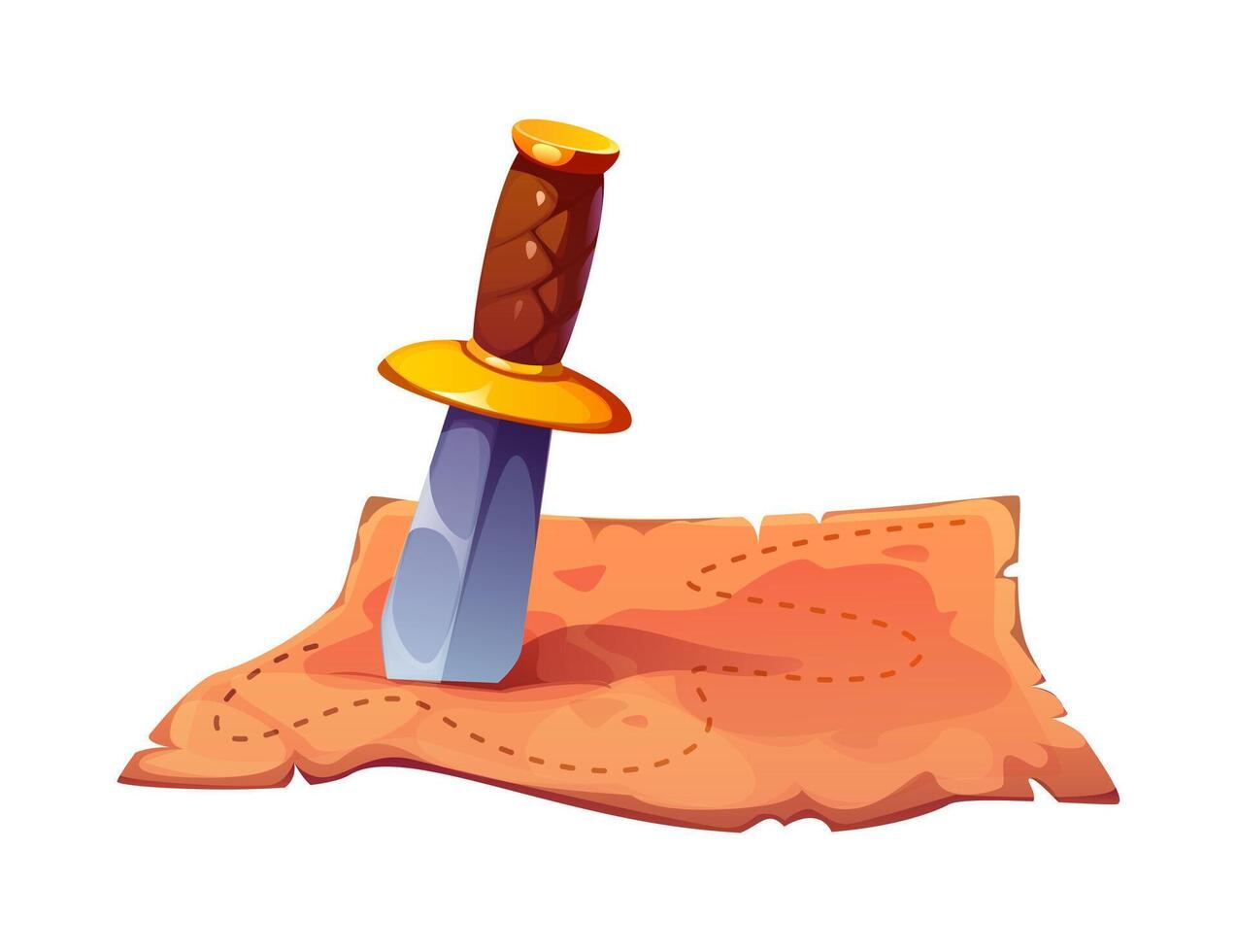 Pirate treasure map and corsair dagger knife icon vector