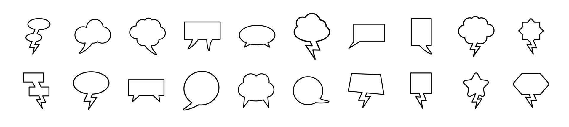 Pack of linear icons of speech bubbles. Editable stroke. Simple outline sign for web sites, newspapers, articles book vector