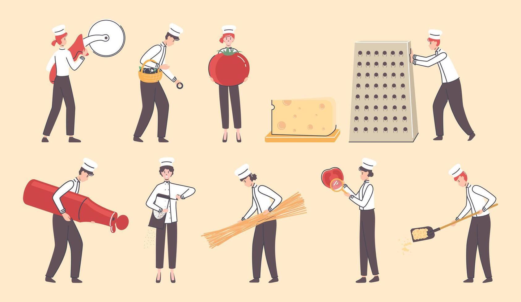 Chefs with food preparation tools vector