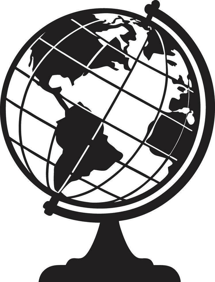 Black and white illustration of a globe isolated on white background vector