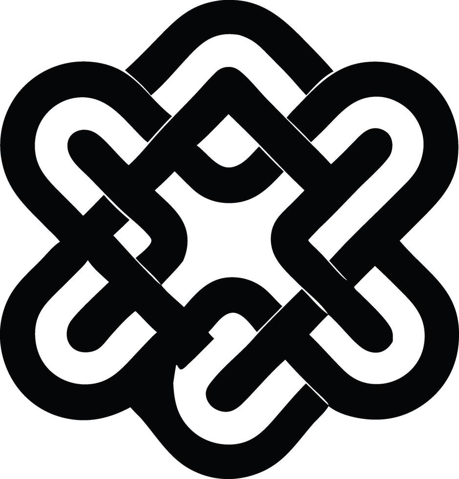 Black interlocking geometric pattern isolated on white background vector