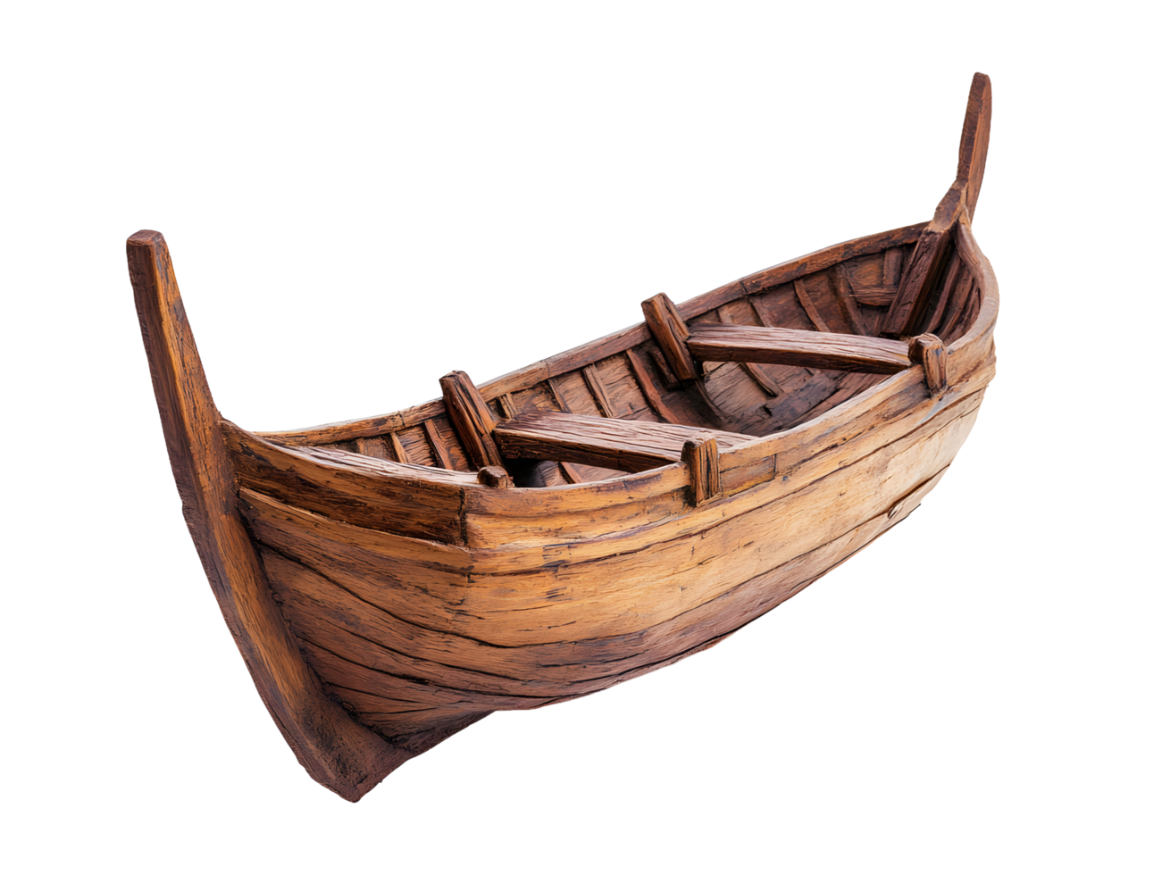 Ancient wooden rowboat with intricate details isolated on transparent background png
