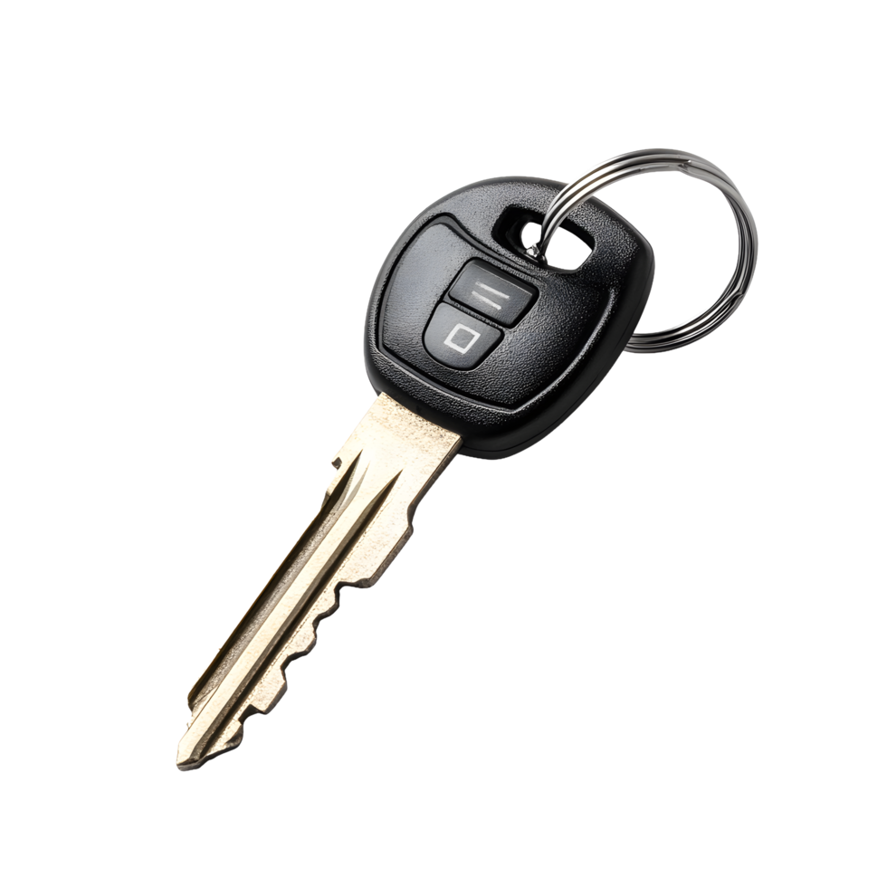 A single car key with a keyring attached isolated on transparent background png