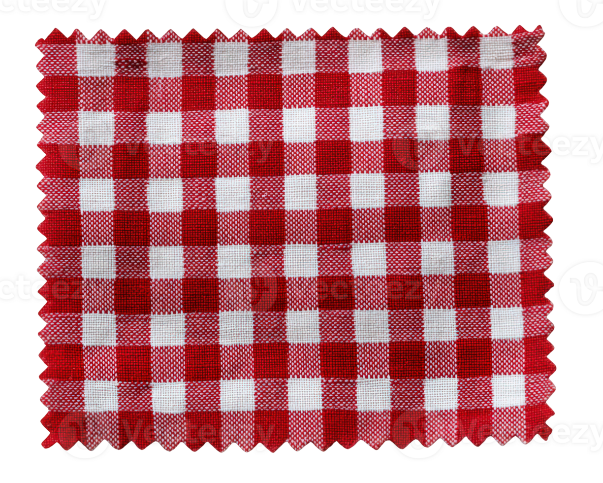 Red gingham fabric patch with tiny check pattern square shape white and red color textile material isolated on transparency background classic style crisp texture cheerful mood png