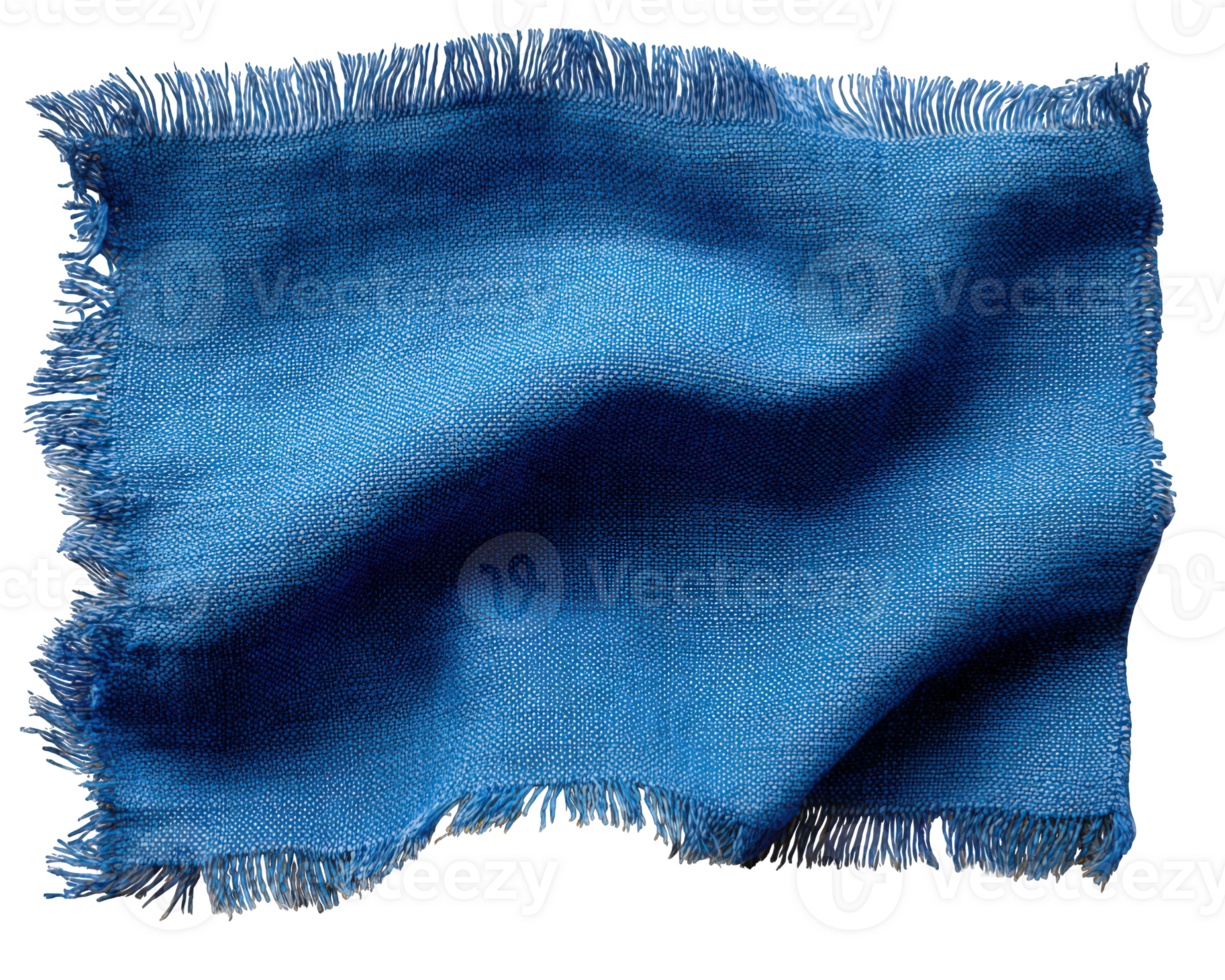 Blue denim cloth piece with visible stitching, frayed edge, textured fabric, and soft shadow, creating casual and relaxed mood, perfect for fashion or textile backgrounds png