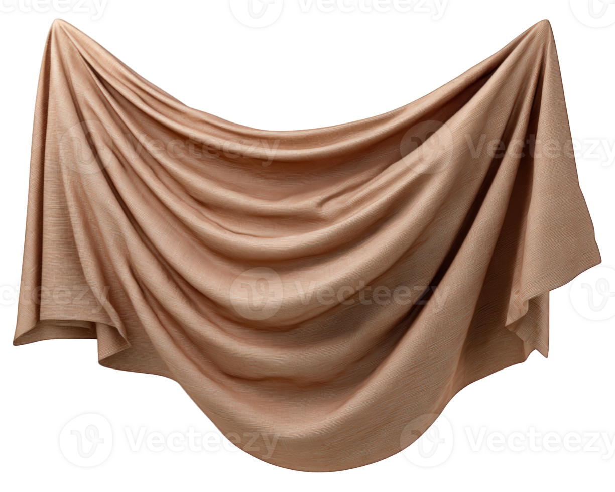 Flowing beige fabric draped elegantly with soft folds and smooth texture, creating sense of calm and sophistication, ideal for textile or interior design concepts png