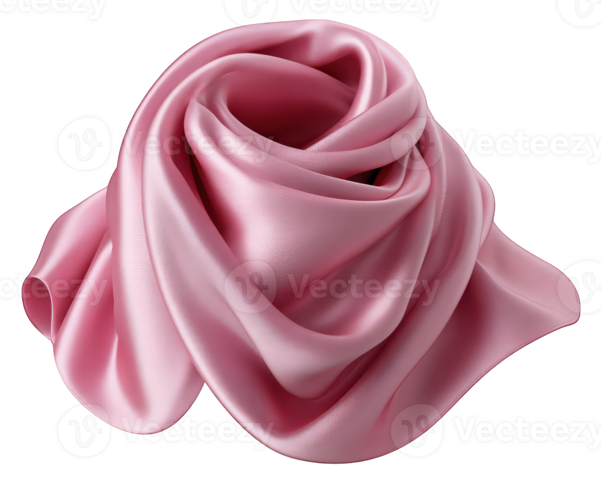 Soft pink silk handkerchief with elegant folds, smooth texture, luxurious fabric, isolated on transparency background, delicate and stylish accessory png