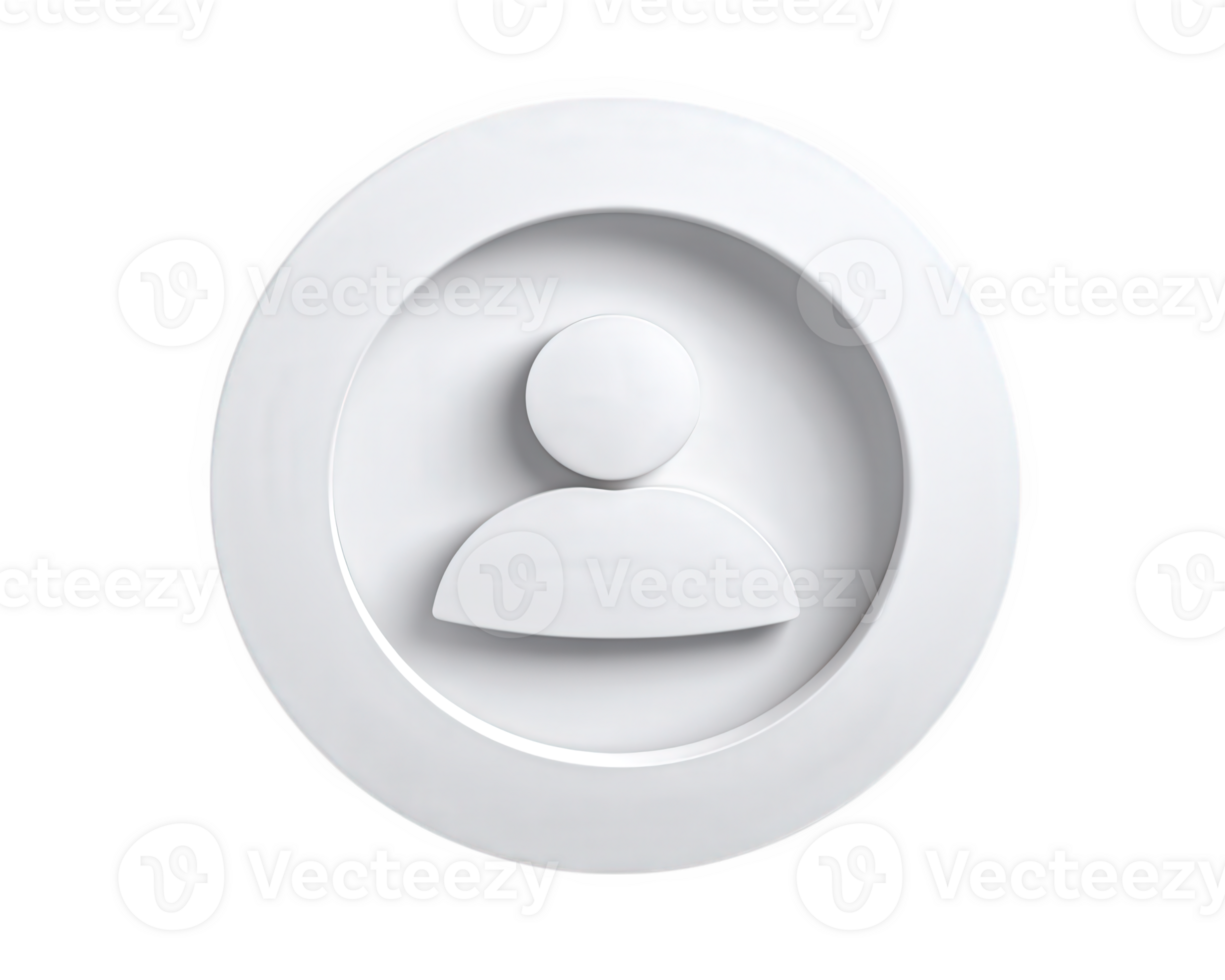 Minimalist person icon white circular button isolated on transparency background simple profile symbol modern design clean abstract digital neutral low resolution png