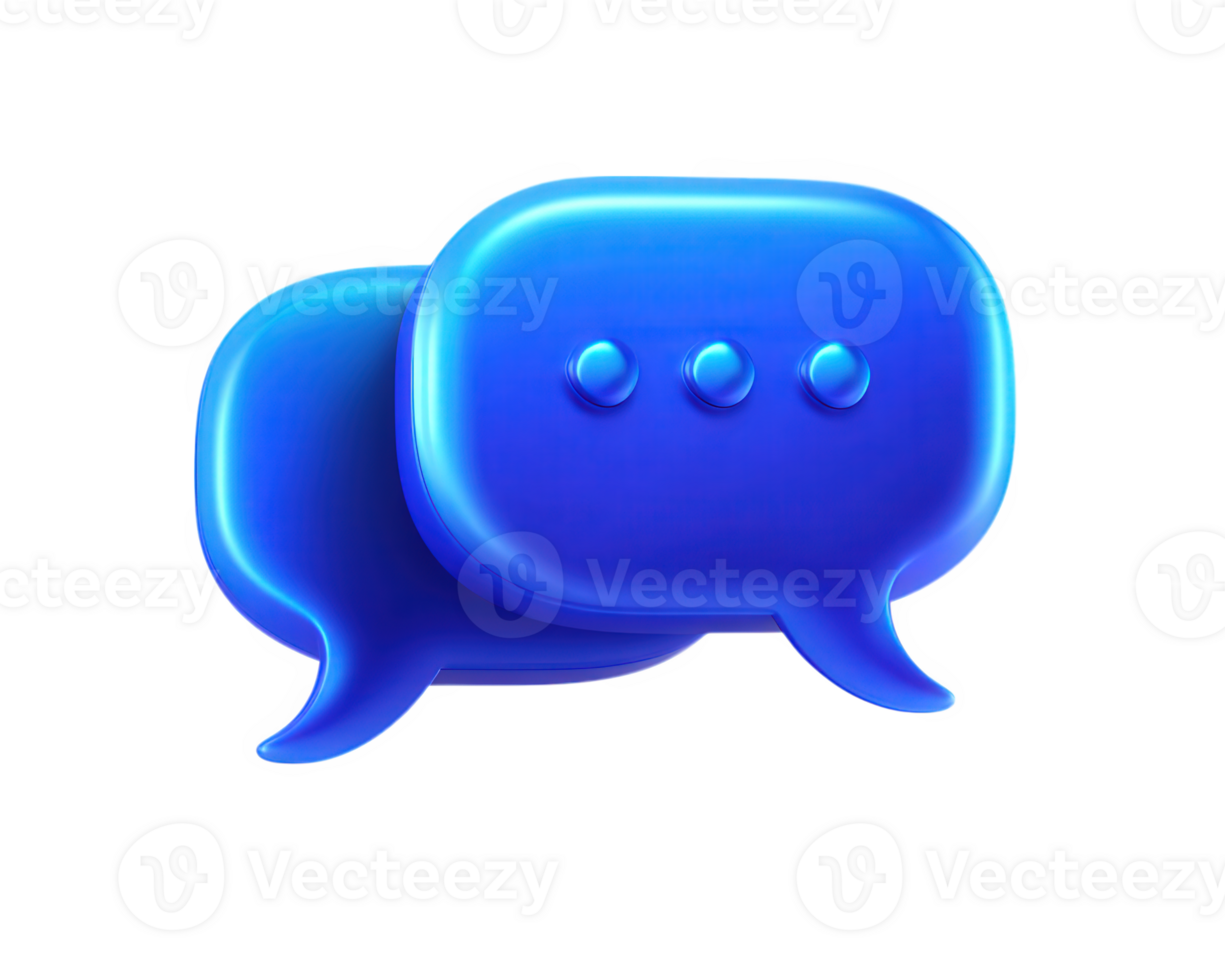 Blue chat bubble icon with three dots, symbolizing messaging and communication, glowing with modern digital style and shadow effect, representing online conversation and interaction png