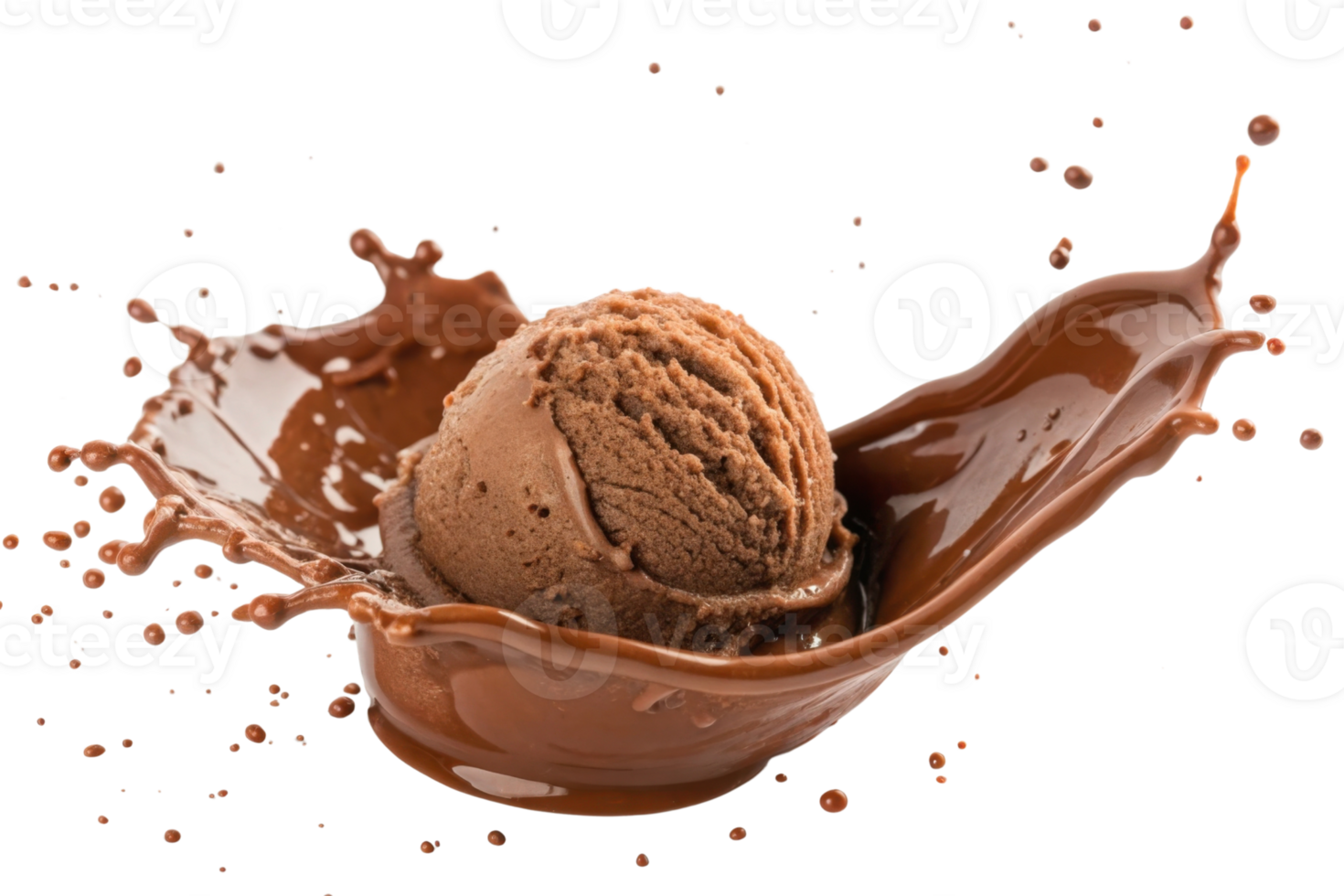 Delight in rich chocolate ice cream splashing joyfully in creamy pool, creating deliciously fun scene png