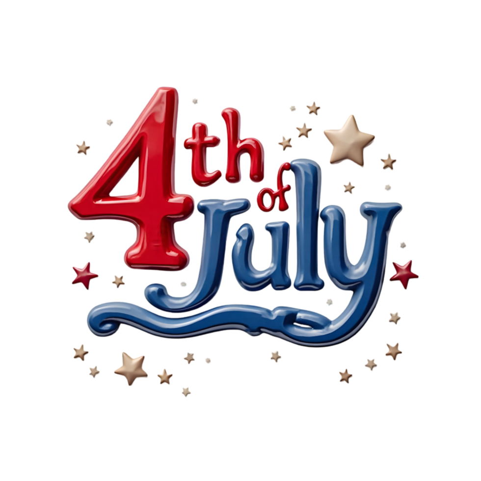 4th of July Festive 3D Typography Design Element for Independence Day isolated on transparent background png