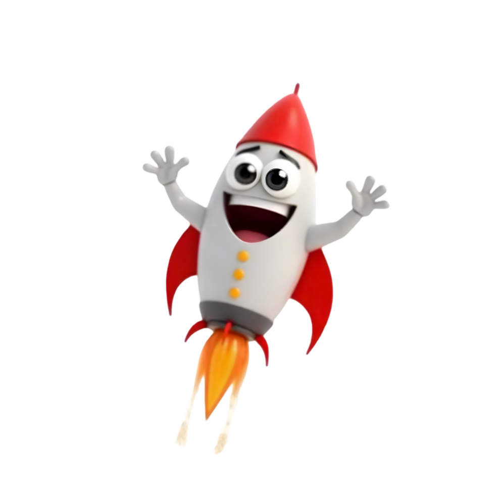 Joyful Rocket Character 3D Animation Launch Success Fun isolated on transparent background png