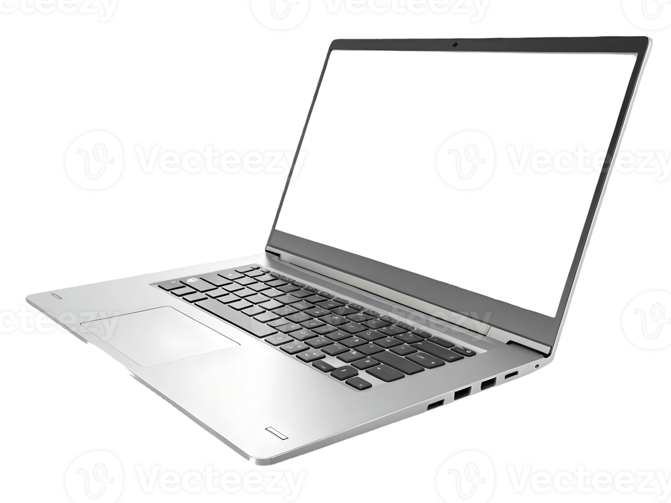Modern Silver Laptop Open on , Clean Workspace, Technology Device, Minimalist Design, Computing, Isolated Transparent Background png