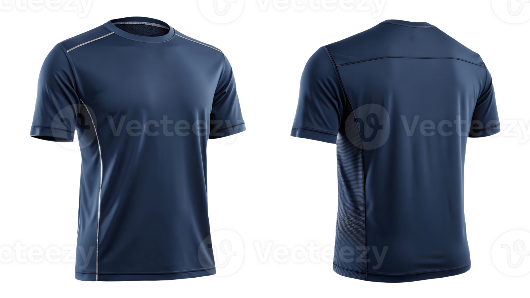 Navy Blue Activewear TShirt Display Front and Back View on , Performance Apparel, Workout Clothing Transparent Background png