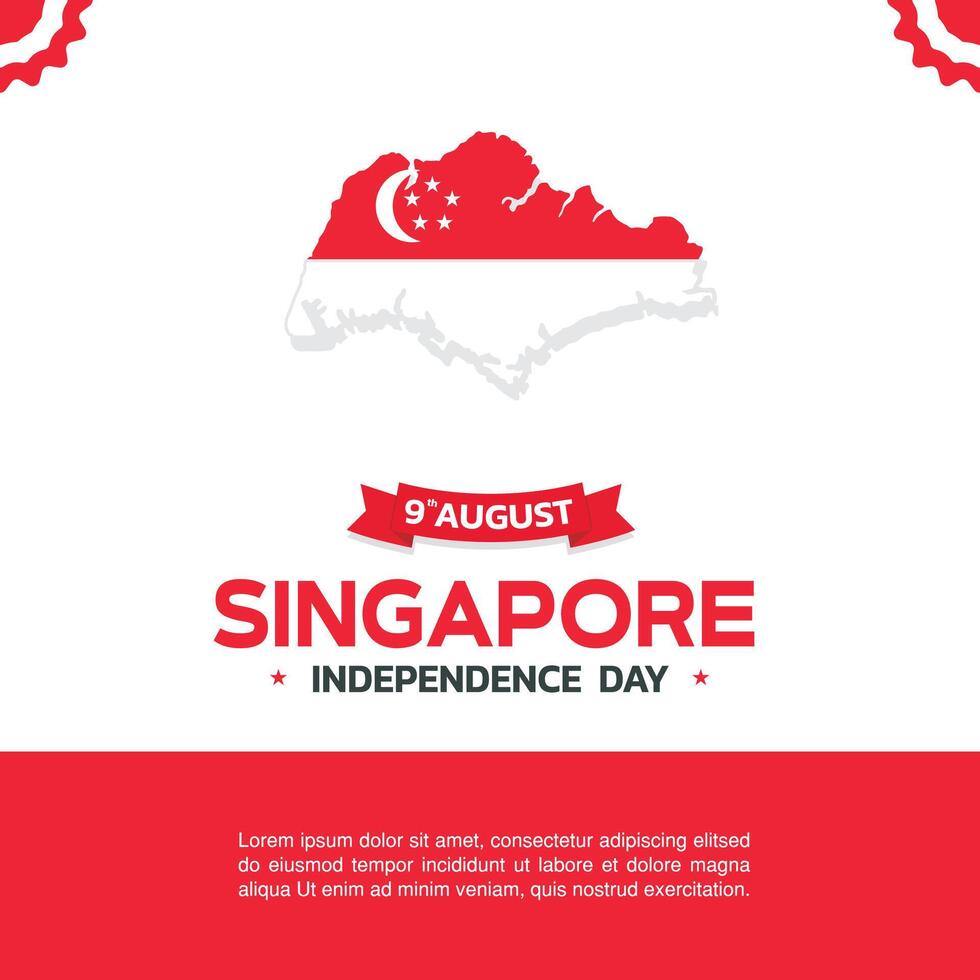 singapore Independence Day Design, minimalist template of August 9th design elements with map in the center, singapore map and flag in the form of poster and banner vector