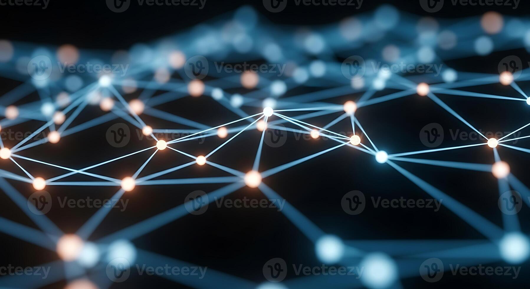 Abstract glowing network of interconnected nodes and lines photo