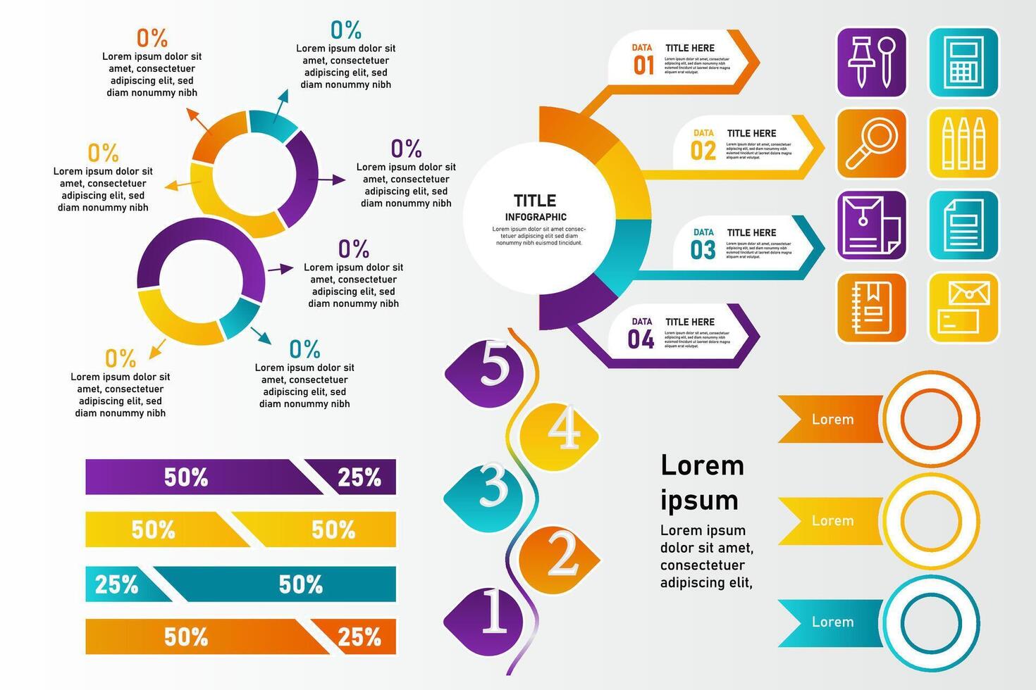 Modern Infographic Template Pack Editable Design for Presentation, Report and Data Visualization vector