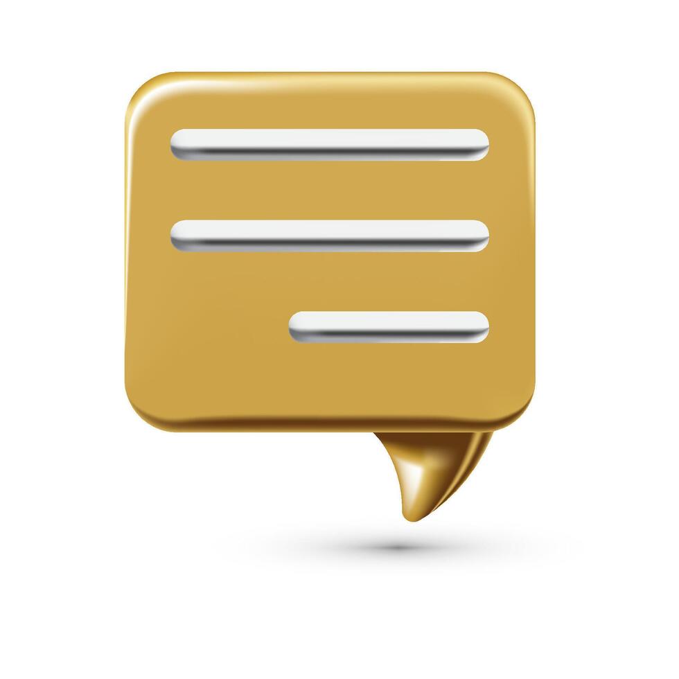 Minimal Gold Message Bubble Icon with 3D Style for UI or App Design Elements vector