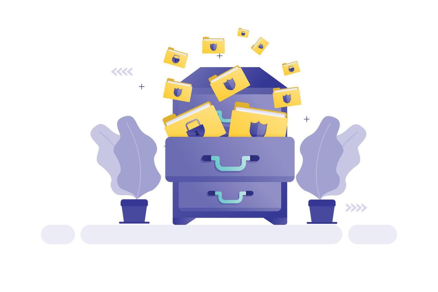 Illustration of filing cabinet with secure folders and digital storage elements vector