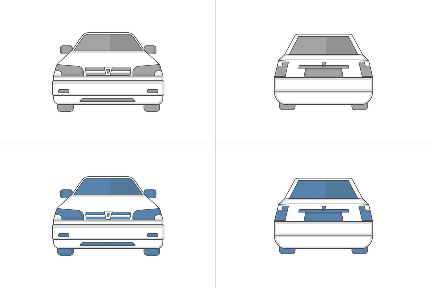 Front and back view of sedan classic car in two version styles vector